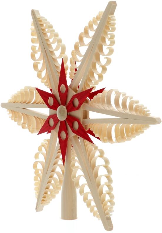 Baumschmuck - Christbaumspitze Mitte mit Kiefernstern Rot - Ansicht Links - Tolle Farbakzente durch