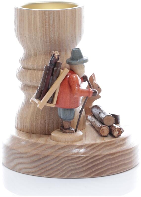 Tischschmuck -Teelichthalter Holzsammler mit Hase - Ansicht Rechts - Mit Viel Liebe zum Detail