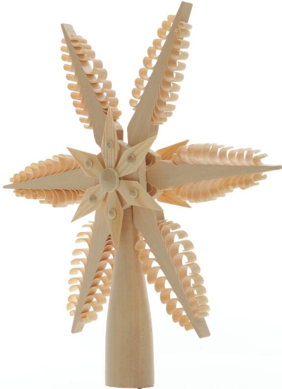 Christbaumspitze Spanstern el. Beleuchtet Mitte mit Holzstern - Ansicht Links - mit Handgestochenen