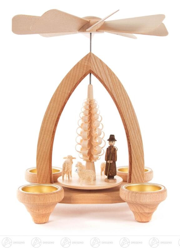 Pyramide – detailreiche Schäferei mit beweglichen Figuren, naturfarben und liebevoll verziert – für 