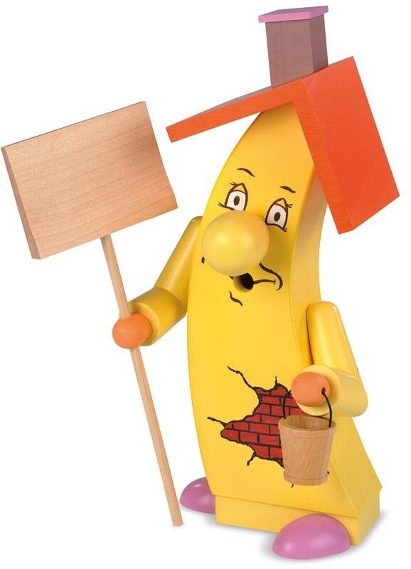 R&auml;ucherhaus &ndash; mit lustigem Gesicht rotem Dach und Eimer &ndash; BxHxT 11 x 25 x 10 cm