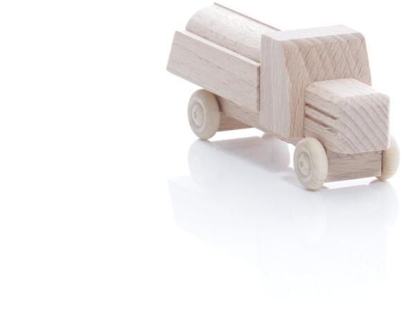 Holzspielzeug - Miniaturfahrzeug Lastenauto Tankauto mit Haube Natur - Ansicht Vorne - Hergestellt im Erzgebirge
