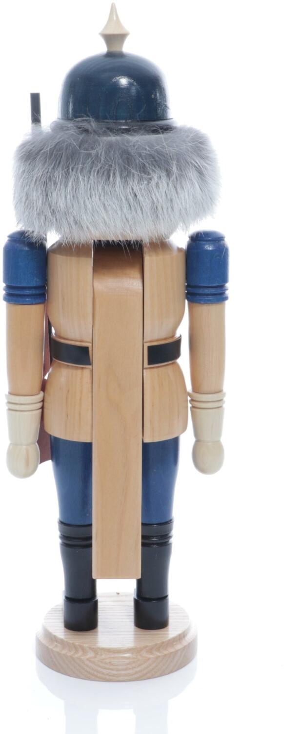 Weihnachtsfigur - Nußknacker Polizist Gewehr und Pickelhaube - Ansicht  Hinten - Der Ordnungshütter