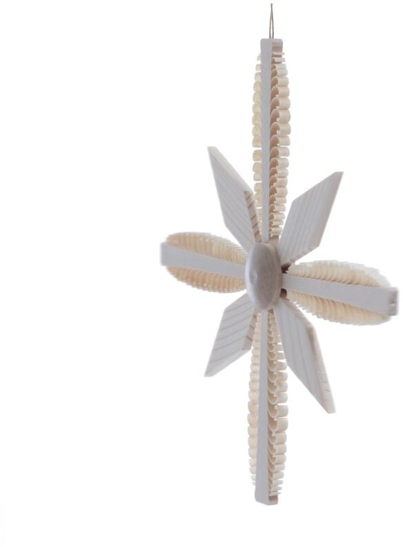 Christbaumschmuck - Spanstern „natur“ 4 gestochene Bäumchen & 4 Holzsegmente - Ansicht Links -