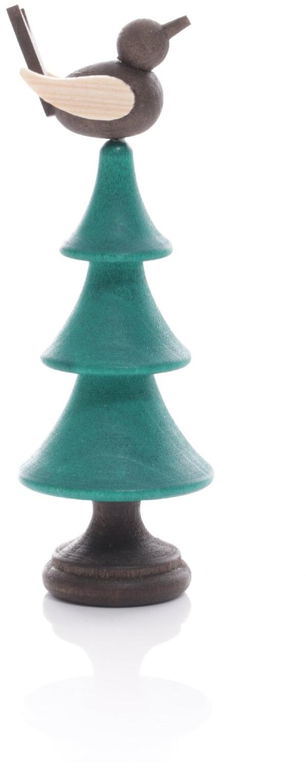 Gr&uuml;ne Tanne mit Singvogel - Quitscht beim Drehen - Ansicht Rechts - aus heimischen H&ouml;lzern