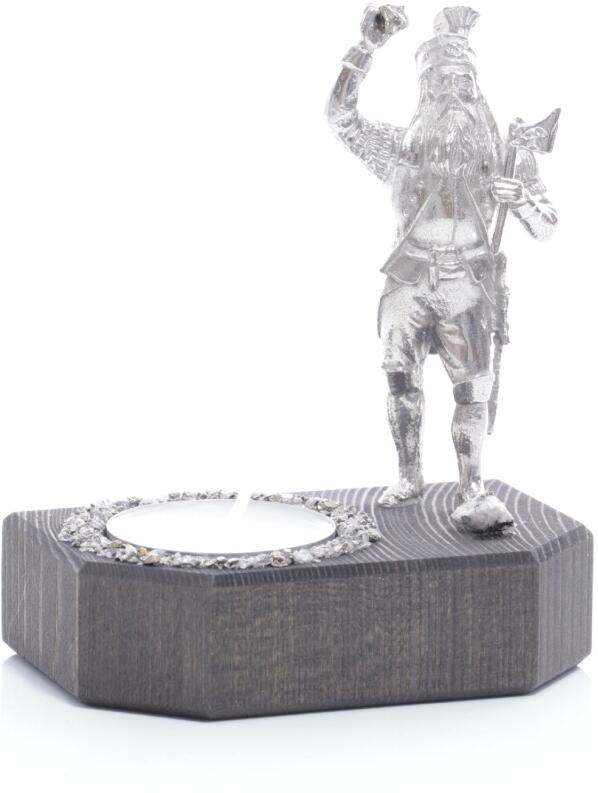 Teelichthalter - Bergmann Steiger mit Erz in der Hand mit Teelicht - Ansicht Vorne - Hergestellt im