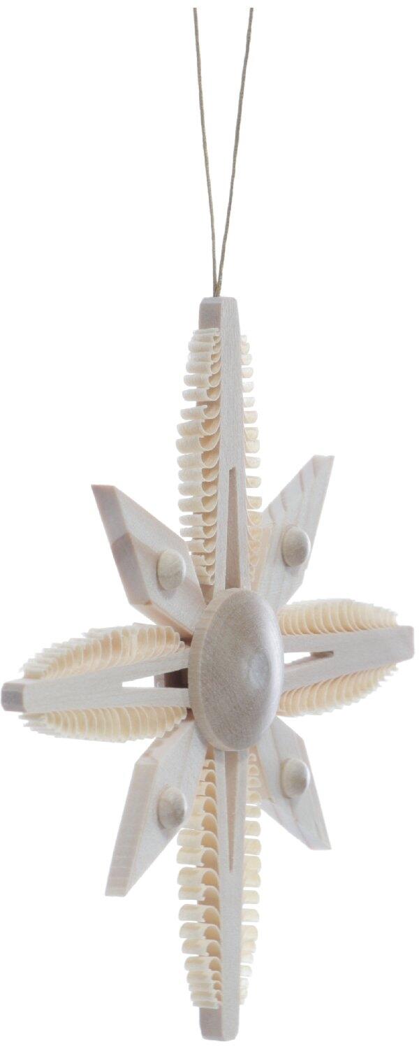 Christbaumschmuck - Spanstern „natur“ 4 gestochenen geschlitzten Bäumchen & 4 Holzsegmente - Ansicht