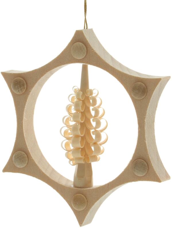 Christbaumschmuck - Spanbaum im ausgeborten Rahmen mit Punkten - Ansicht 2 - Mit handgestochenen