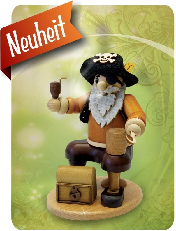 Räucherfigur - Pirat mit Schatzkiste farbig - Höhe 20cm