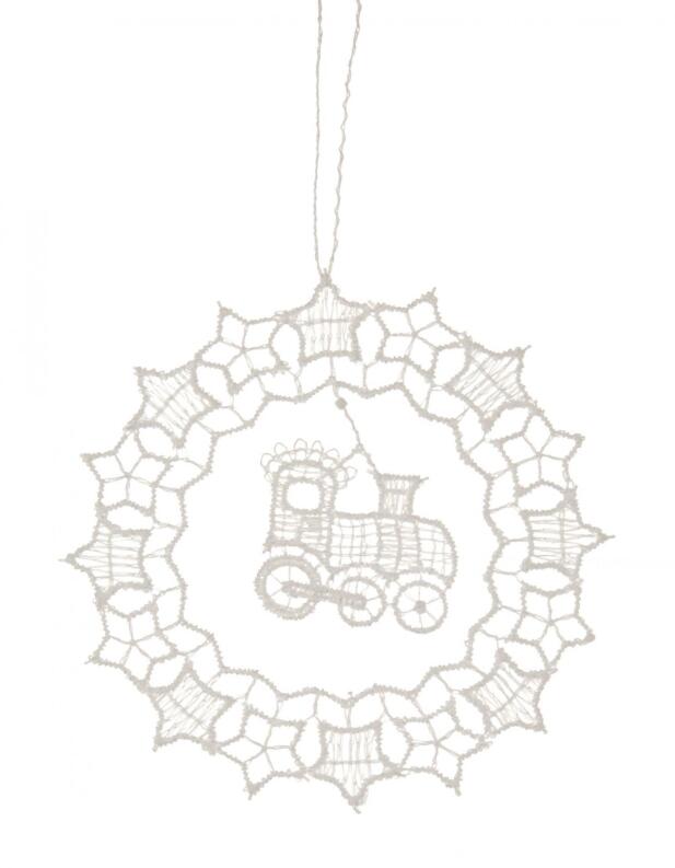 Baumbehang Kugel mit Lokomotive Plauener Spitze BxHxT 8x8x0,1cm