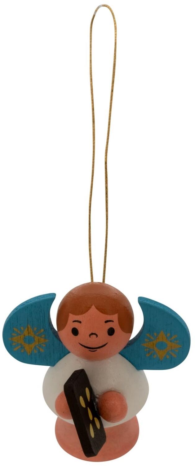 Baumbehang &ndash; liebevoller Sternengel mit festlichem Lebkuchen, bunt bemalt und goldenen Fl&uuml;geln &ndash; BxHxT = 4 x 4,5 x 3,5 cm