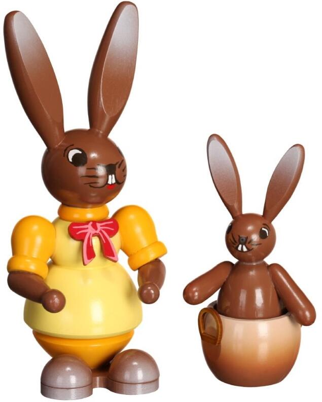 Osterdekoration - Osterhäsin mit Kind farbig - HxLxB 21x15x9cm