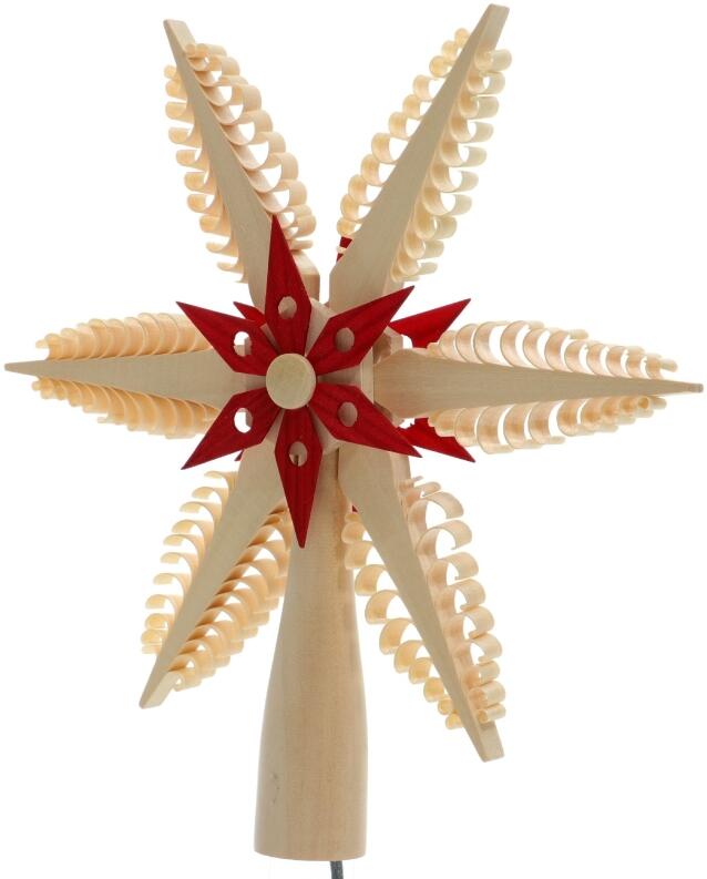 Christbaumspitze Spanstern el. Beleuchtet Mitte mit roten Holzstern - Ansicht Rechts - Verleiht