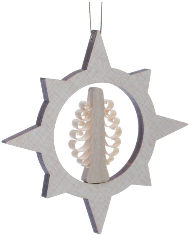 Christbaumschmuck - Ausgefräster Stern mit gestochenen Spanbaum Natur - Ansicht Vorne - Hergestellt