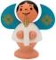Miniaturfiguren Sternengel mit Geschenk, kleiner Holzengel mit Kerze und blauen Flügeln von