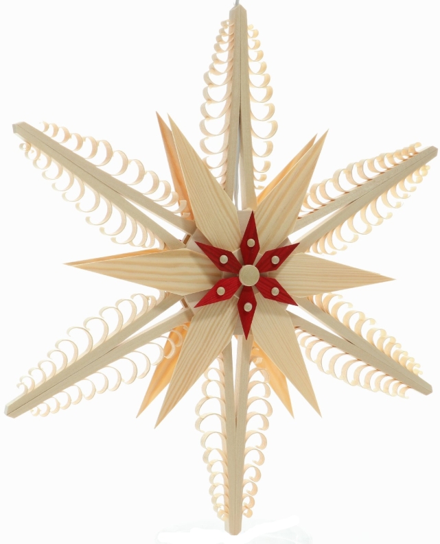 Spanstern beleuchtet mit 6 Bäumchen – Natur - Ansichtt Vorne - Hergestellt im Erzgebirge