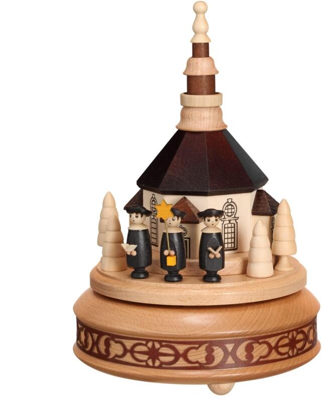 Spieldose - Seiffner Kirche mit Kurrende naturbelassen - HxLxB 24x16x16cm
