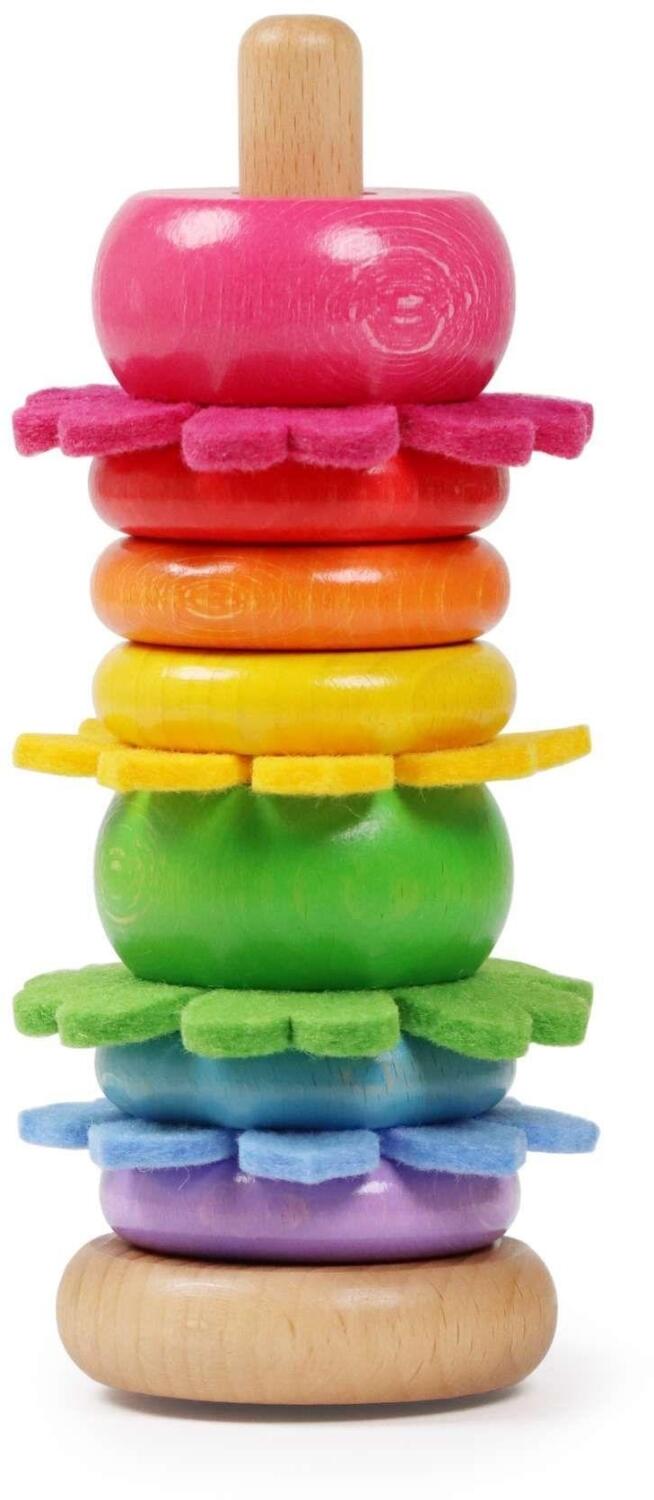 Holzspielzeug - farbiger Steckturm Blume - BxH 6,5x6,5cm