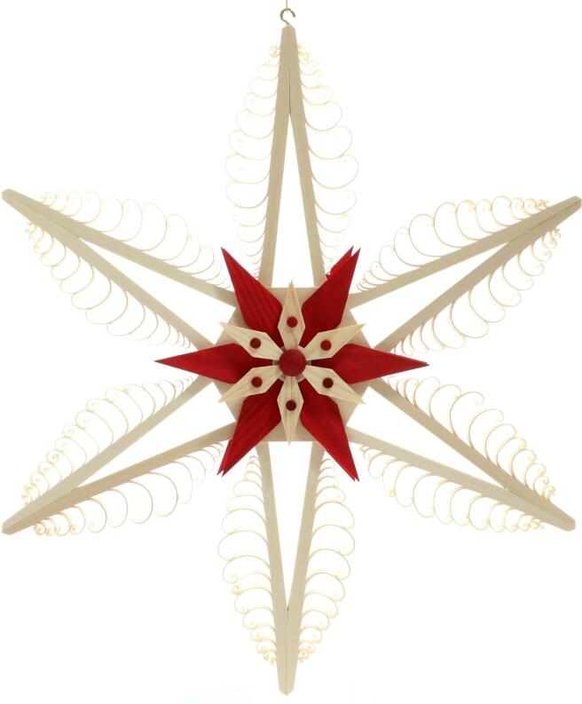 Spanstern Mitte mit 2 Kiefersterne Natur und Rot - Ansicht Hinten - Füllt das Fenster Weihnachtlich