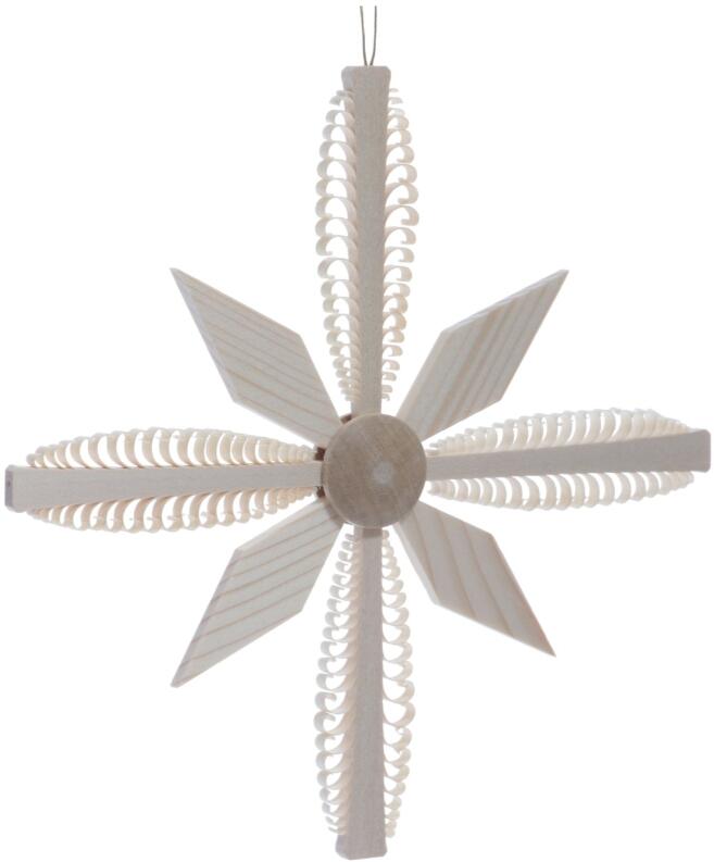 Christbaumschmuck - Spanstern „natur“ 4 gestochene Bäumchen & 4 Holzsegmente - Ansicht Vorne -