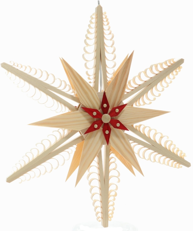 Spanstern beleuchtet mit 6 Bäumchen – Natur - Ansicht Hinten - Hergestellt in Seiffen