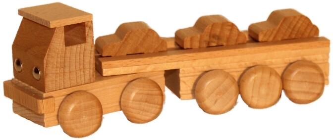 Holzspielzeug Sattelzug mit Autoauflieger natur Länge ca. 15 cm