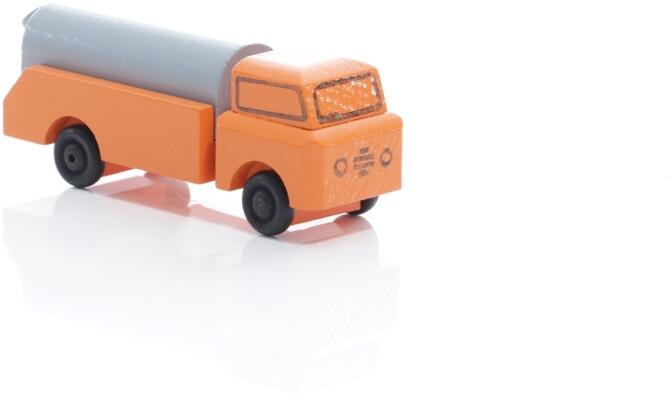 Holzspielzeug - Miniaturfahrzeug Lastenauto Müllauto Bunt - Ansicht Vorne - Hergestellt im Erzgebirge