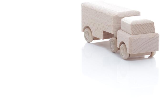 Holzspielzeug - Miniaturfahrzeug Lastenauto mit Auflieger Natur - Ansicht Vorne - Hergestellt im Erzgebirge