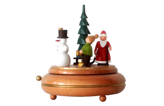 Spieldose mit Weihnachtsmann & Schneemann aus dem Erzgebirge