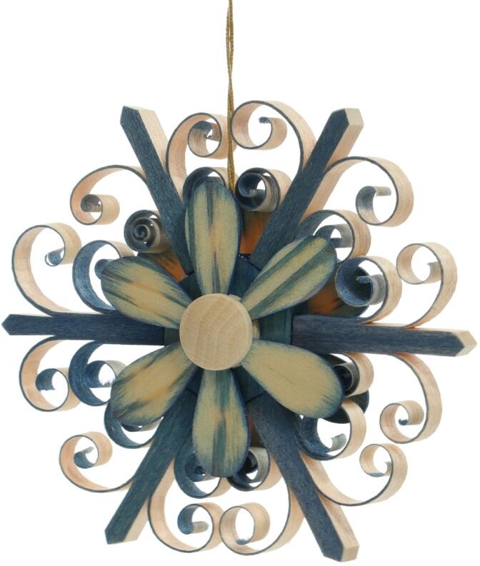 Strauchbehang - Handgestochener Spanstern mit Blüte Blau - Ansicht Rechts - Filigran verarbeitet ,