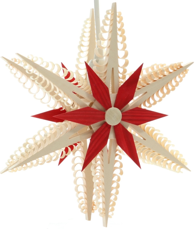 Spanstern doppelt el. Beleuchtet Mittig Roter Kieferstern - Ansicht Vorne - Hergestellt im