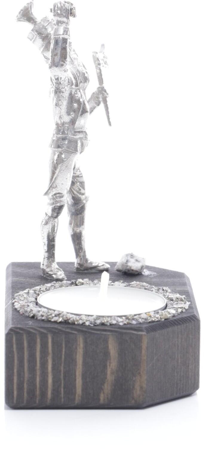 Teelichthalter - Bergmann Steiger mit Erz in der Hand mit Teelicht - Ansicht Rechts - Bestückt mit