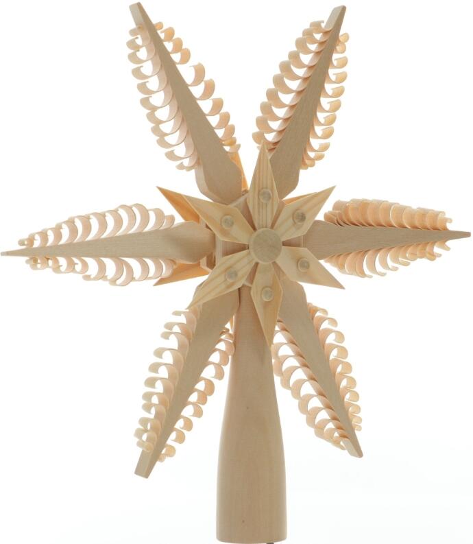 Christbaumspitze Spanstern el. Beleuchtet Mitte mit Holzstern - Ansicht Vorne- Hergestellt im