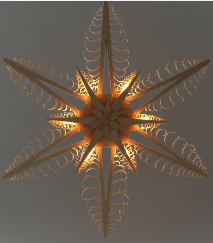 Spanstern Natur el. Beleuchtet LED Mitte mit Sterne (beidseitig) - Ansicht beleuchtet - Scheint