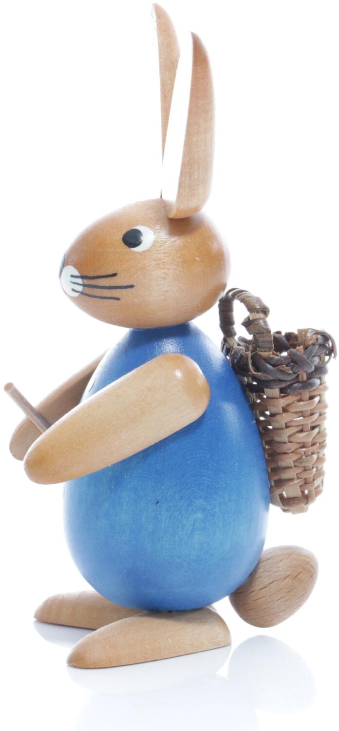 Osterfigur - Osterhase mit Korb auf dem Rücken - blau - BxHxT ca. 4,5x11x6,5cm