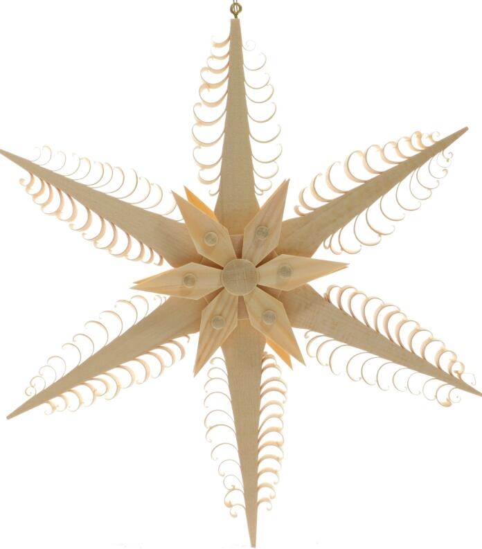 Fensterschmuck – Filigraner, handgefertigter Spanstern mit sechs kunstvoll gestochenen Spanbäumen
