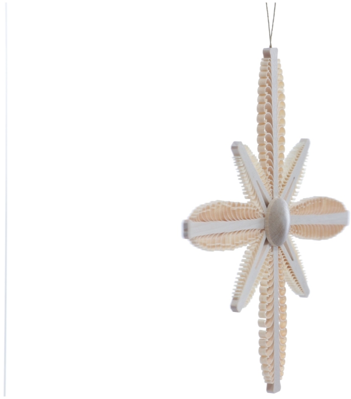 Christbaumschmuck Spanstern mit 8 Spanbäumen natur aus Holz, filigrane Sternform in Seitenansicht