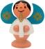Miniaturfiguren Sternengel mit Geschenk, kleiner Holzengel mit Kerze und blauen Flügeln von