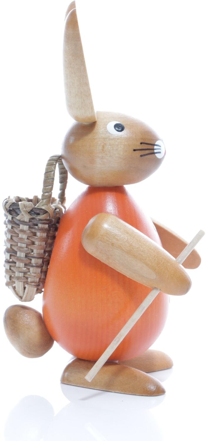 Osterfigur - Osterhase mit Korb auf dem Rücken - orange - BxHxT ca. 4,5x11x6,5cm