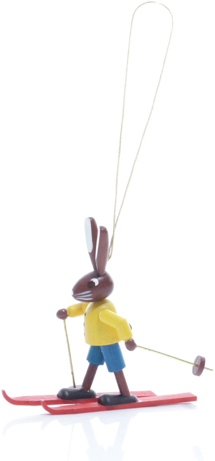 Strauchbehang – detailreicher Osterhase auf Skiern mit buntem Outfit und Stöcken – H = 5,5 cm