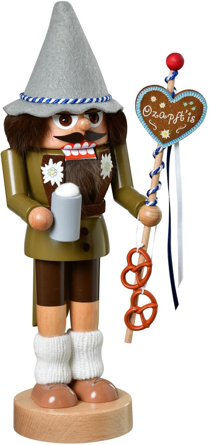 Nussknacker &ndash; detailreicher Bayer im Oktoberfest-Look mit Lederhosen und Hut, handbemalt &ndash; BxHxT = 12 x 30 x 11 cm