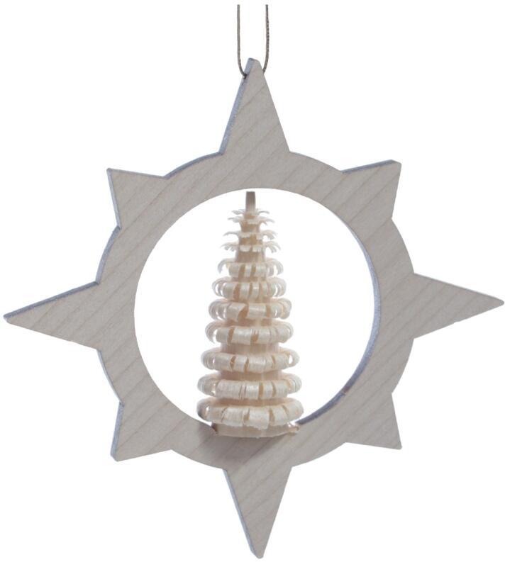 Christbaumschmuck - Ausgefräster Stern mit Ringelbaum Natur - Ansicht Hinten - Bäumchen ist
