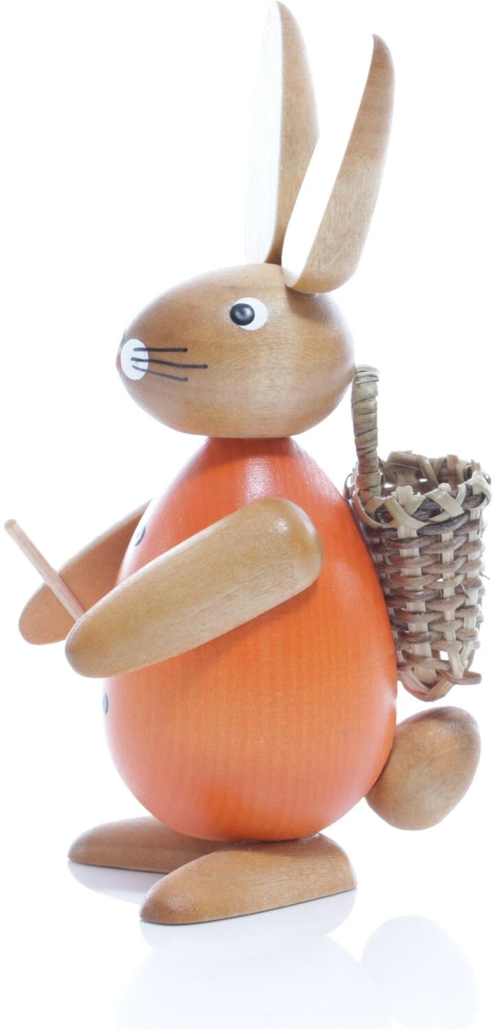Osterfigur - Osterhase mit Korb auf dem Rücken - orange - BxHxT ca. 4,5x11x6,5cm
