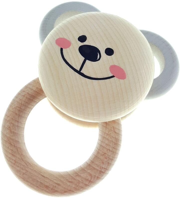 Babyspielzeug – tolle Rassel mit bunten Ringen und Bärengesicht – BxHxT 8 x 10 x 4.5 cm