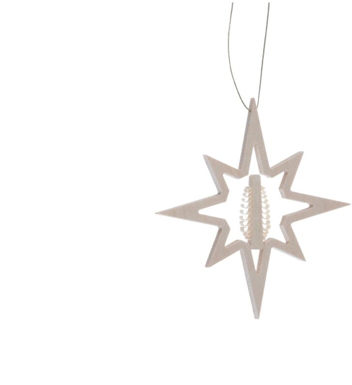 Baumbehang - Holzstern mit gestochenem Spanbaum – flach - Ansicht Hinten - Mit Handgestochenen