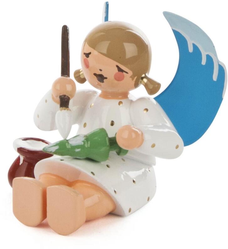 Engel weiß mit Baum, sitzend H: 4,5cm