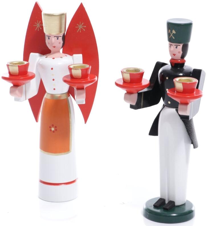 Weihnachtsfiguren - Engel blaue Flügel und Bergmann für Puppenlichte Bunt – Ansicht 2 Engel mit