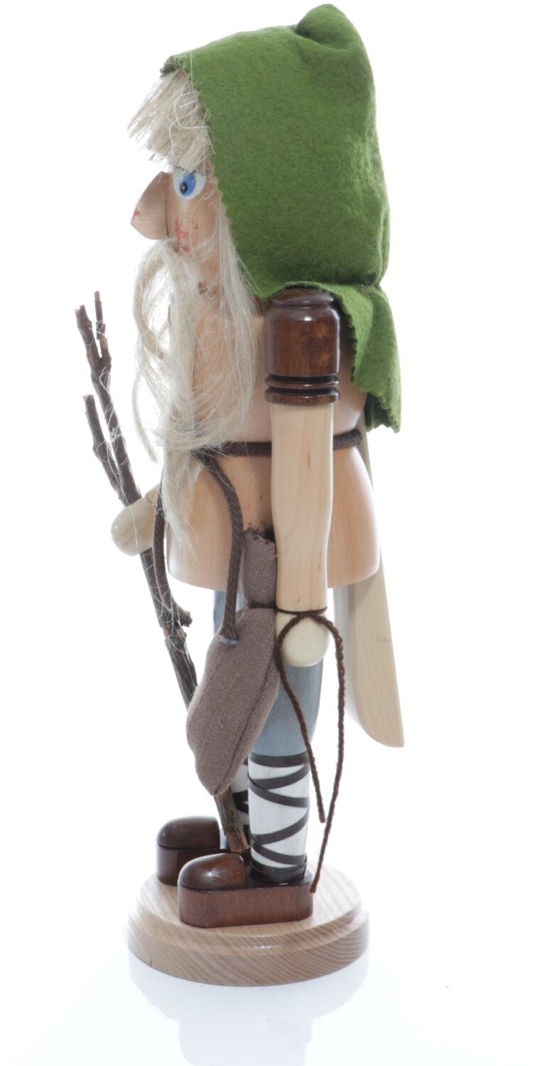 Weihnachtsfigur – Handgefertigter Nussknacker Rübezahl mit Stock und Sack, naturfarben – Höhe ca. 36 cm