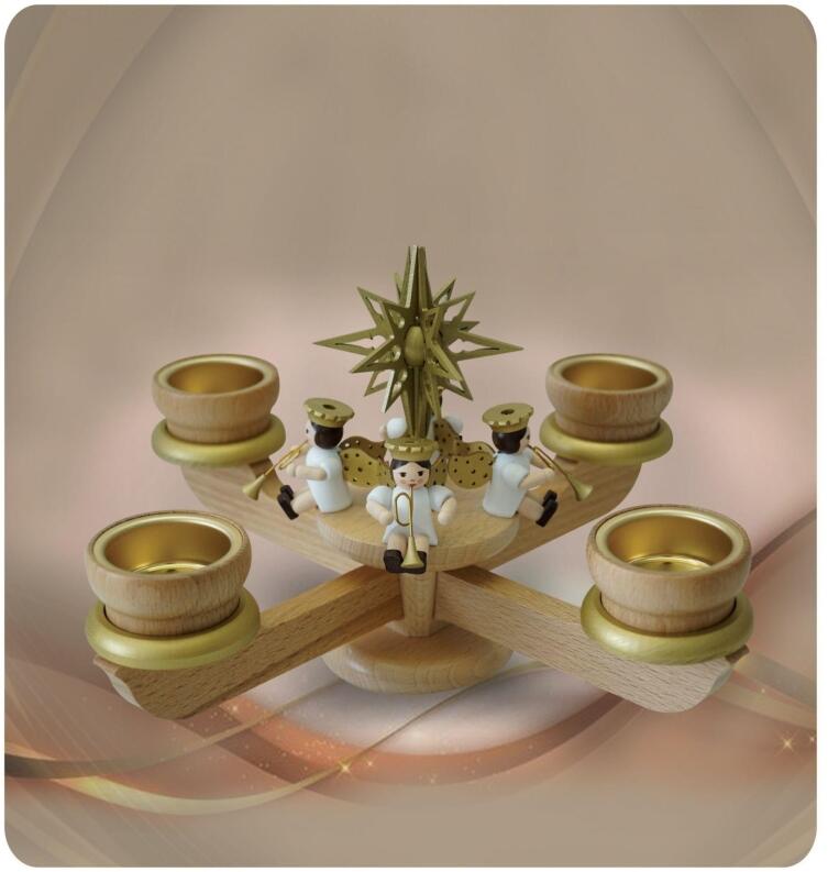 Adventsleuchter - 4 Engelmusikanten mit Stern und Teelichter naturbehalten - BxHxT 30x18x30cm
