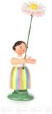 Blumenkind – detailreich bemaltes Mädchen mit leuchtender Gänseblume, bunte Frühlingskleidung – H = 
